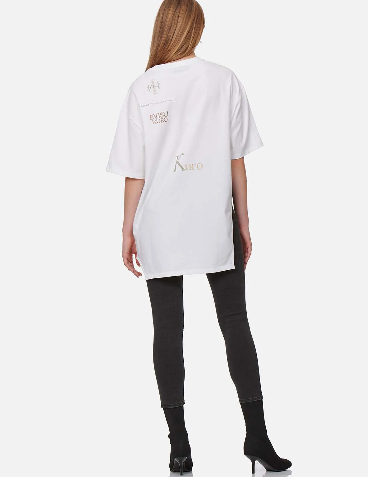 Multi Logo Foil Print Asymmetric T-Shirt