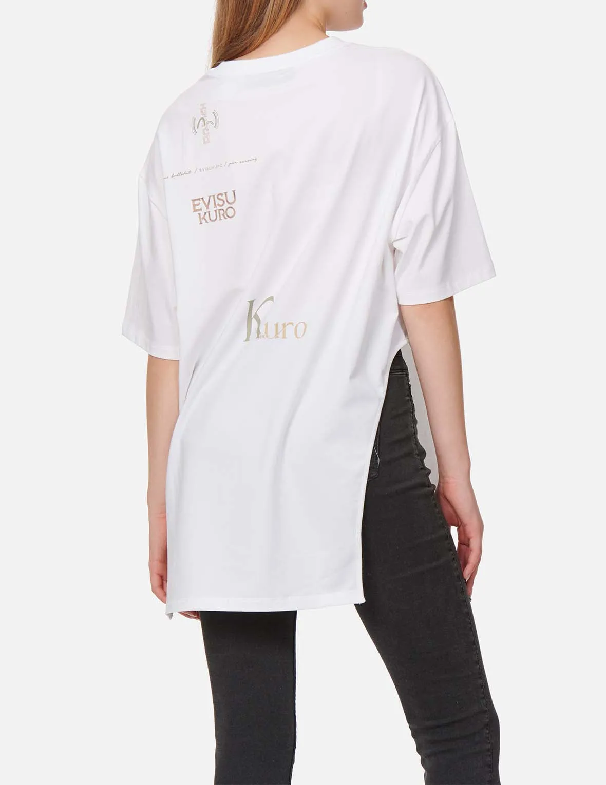 Multi Logo Foil Print Asymmetric T-Shirt