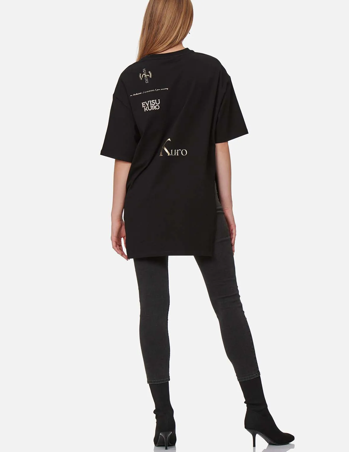 Multi Logo Foil Print Asymmetric T-Shirt