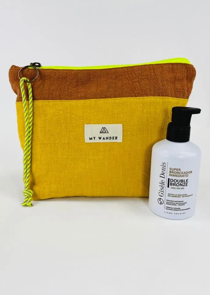 Mustard Linen Toiletry Bag + Gisèle Denis Immediate Super Tanner