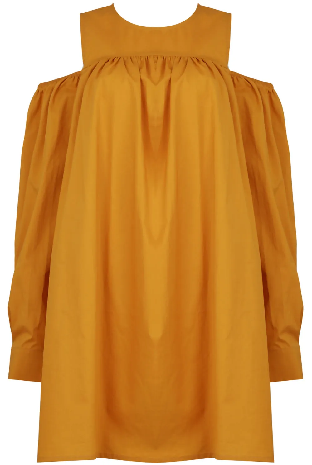 Mustard Ruffle Cold Shoulder Dress