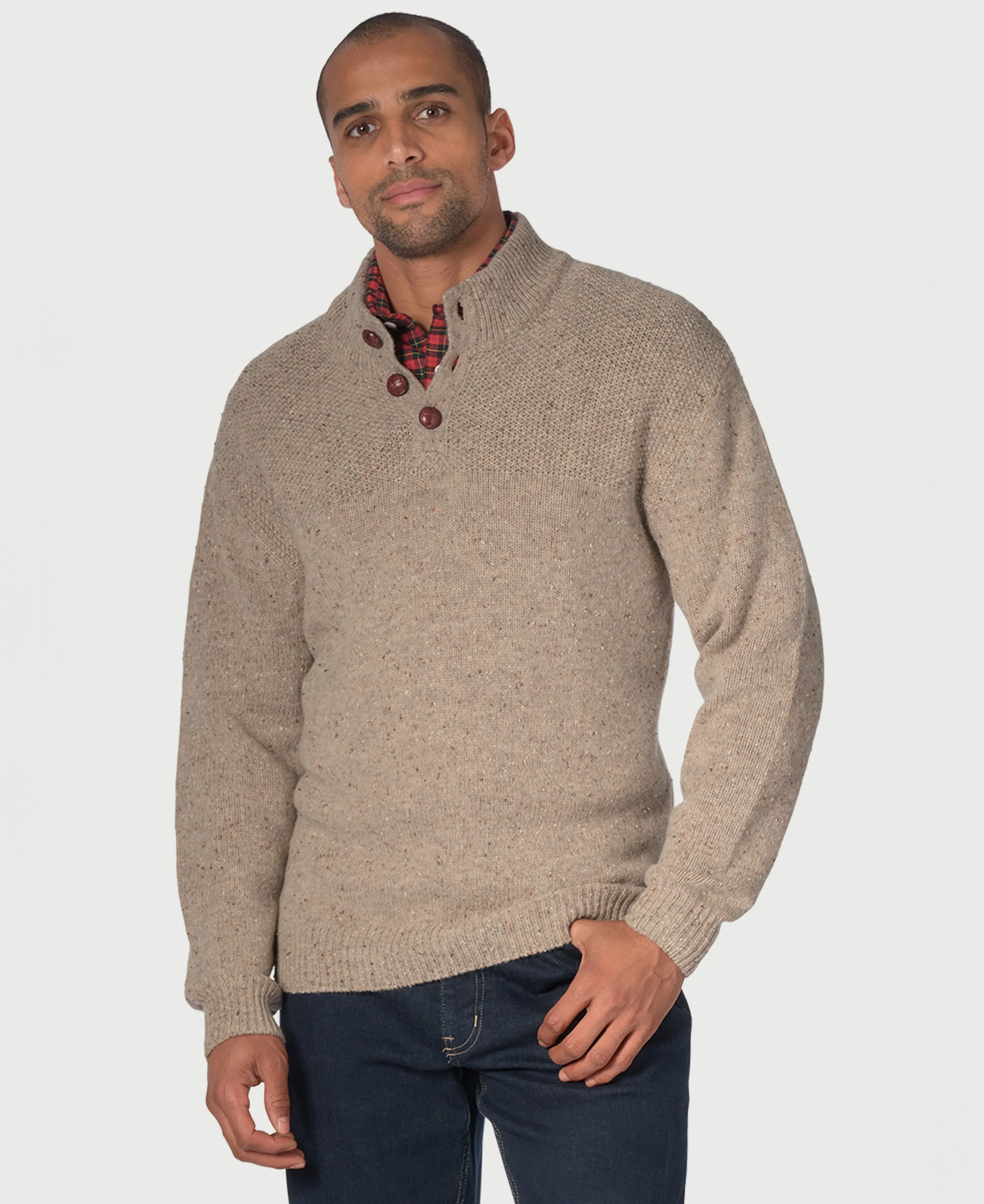 Natural Eamont Button Neck Rice Knit Jumper