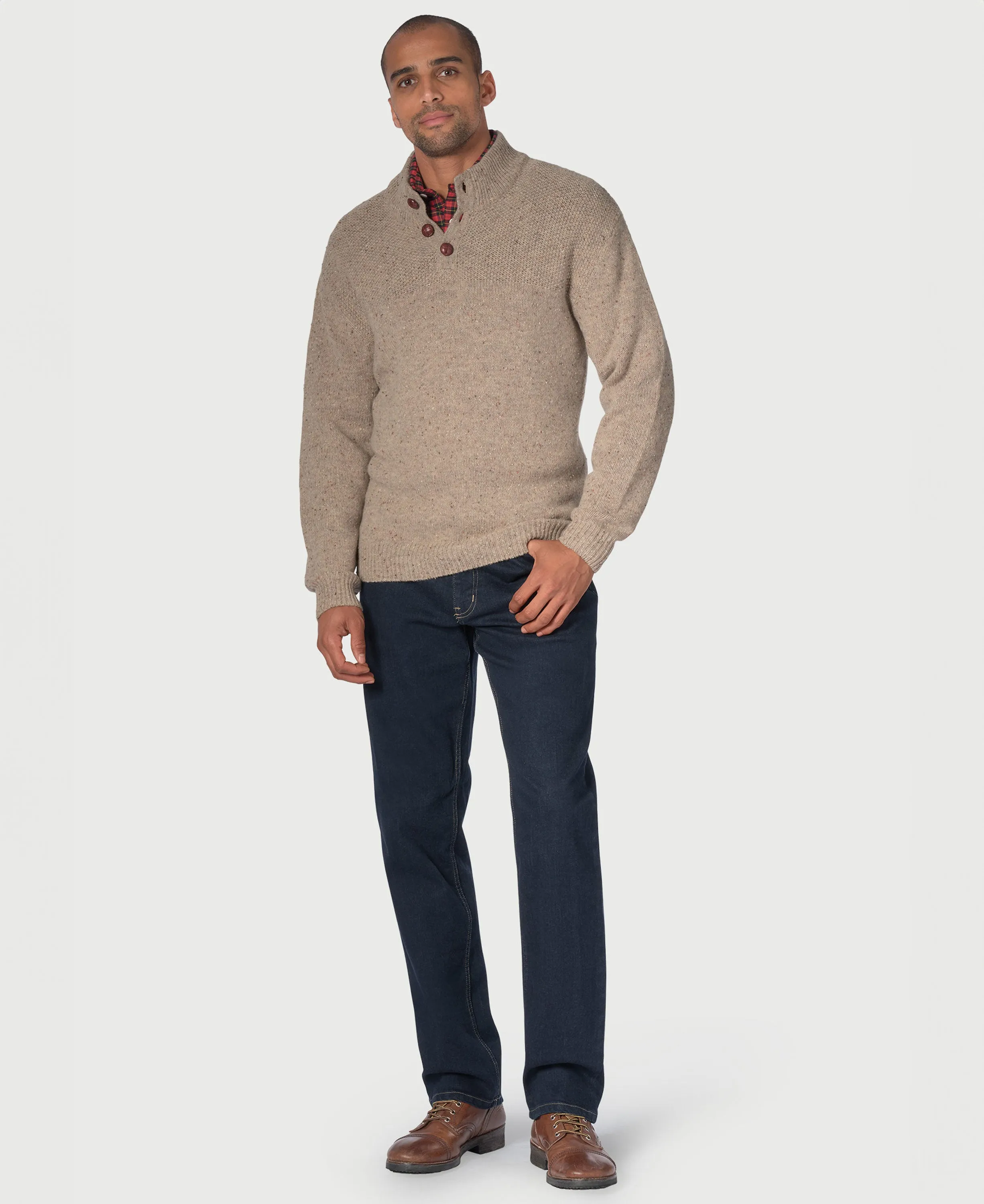 Natural Eamont Button Neck Rice Knit Jumper