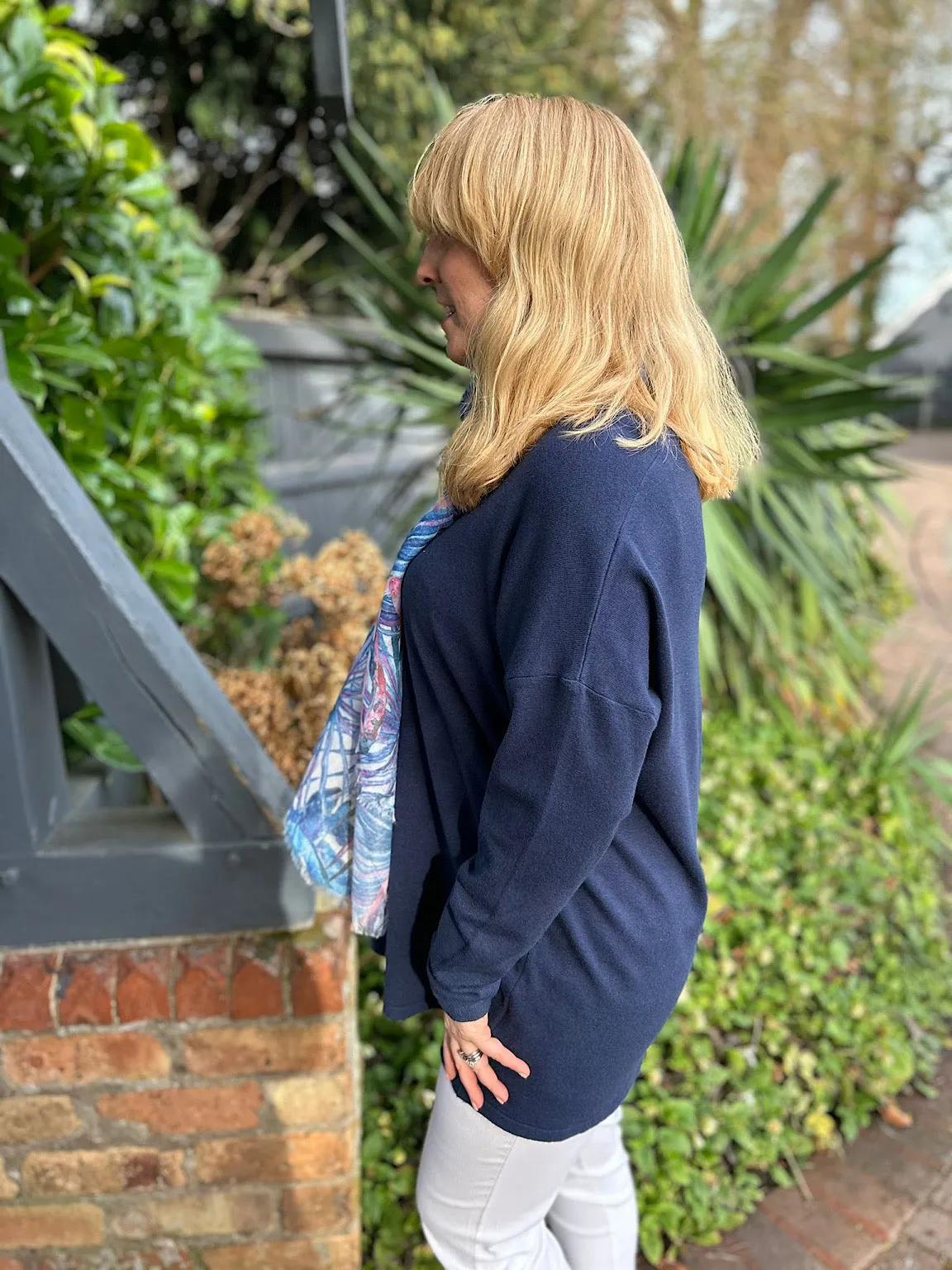 Navy Fine Knit V Neck Nicole: Navy V Neck Sweater