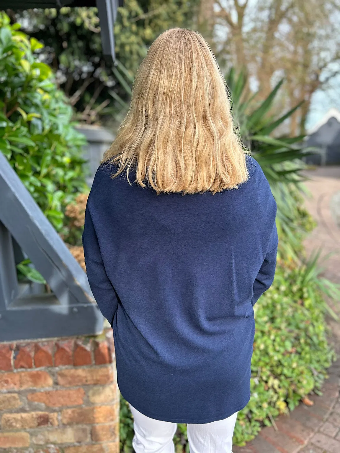 Navy Fine Knit V Neck Nicole: Navy V Neck Sweater