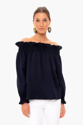 Navy Off the Shoulder Marguerite Blouse