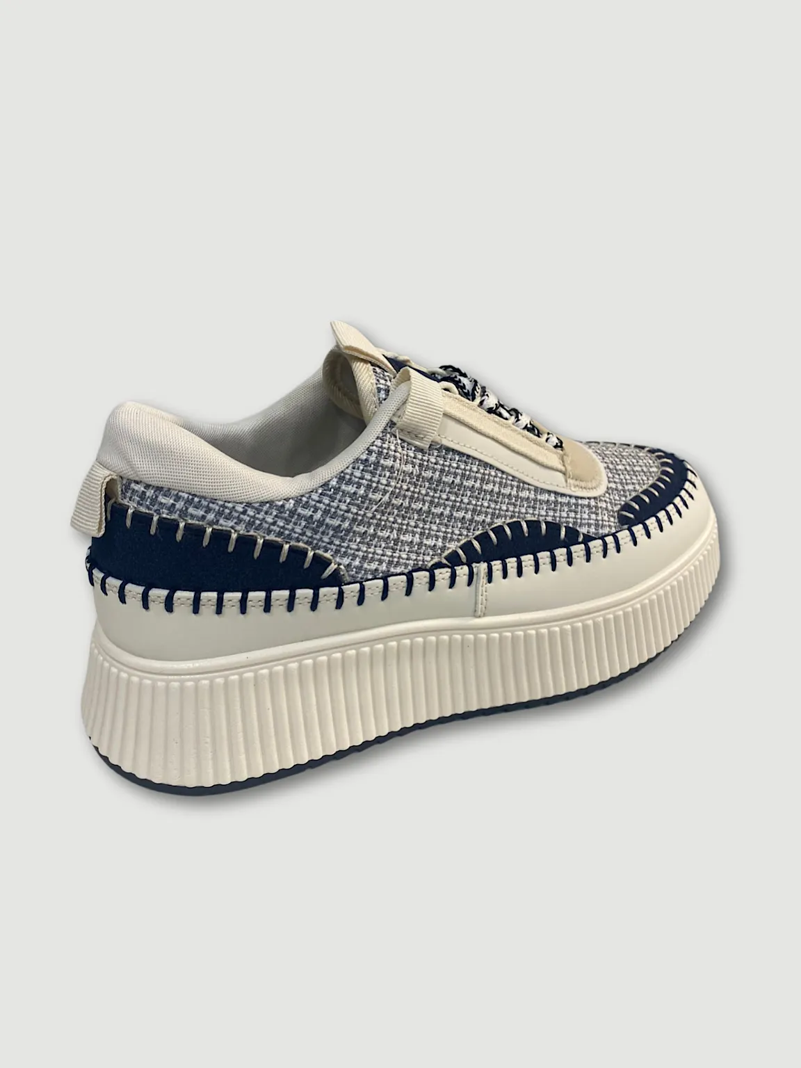 Navy Textured Platform Sneakers