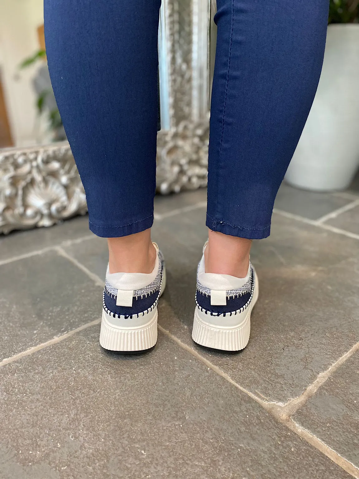 Navy Textured Platform Sneakers