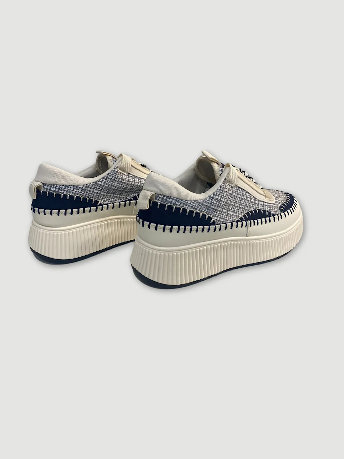 Navy Textured Platform Sneakers