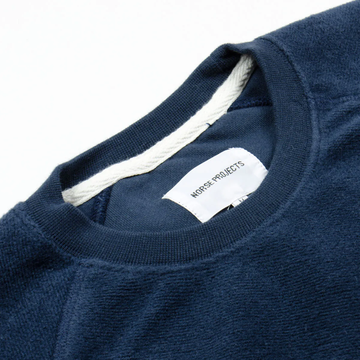 Norse Projects navy Ketel solid brushed sweatshirt.