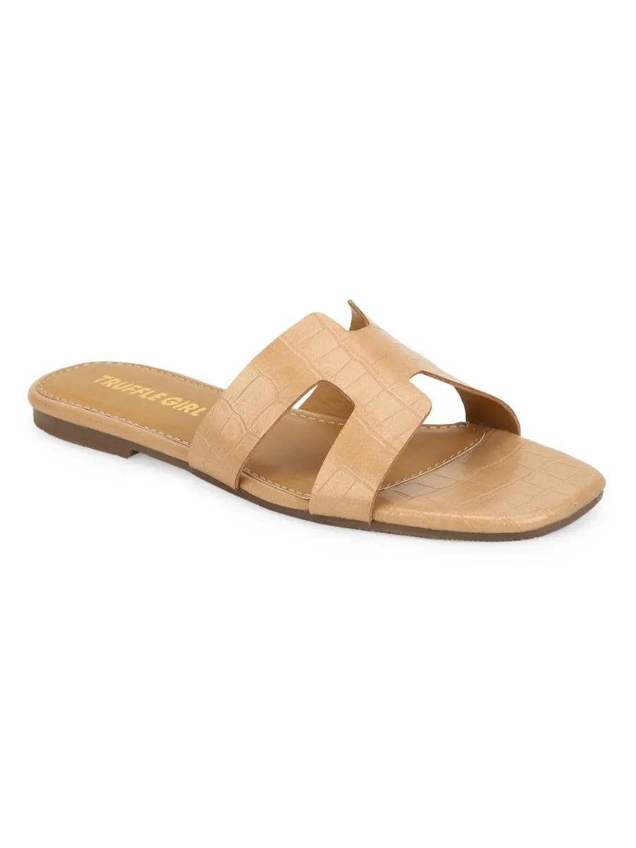 Nude Croc PU Slip On Slides