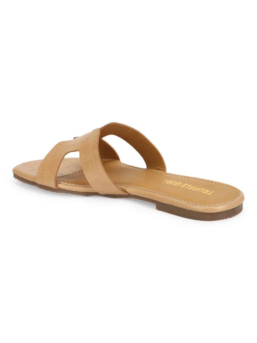 Nude Croc PU Slip On Slides