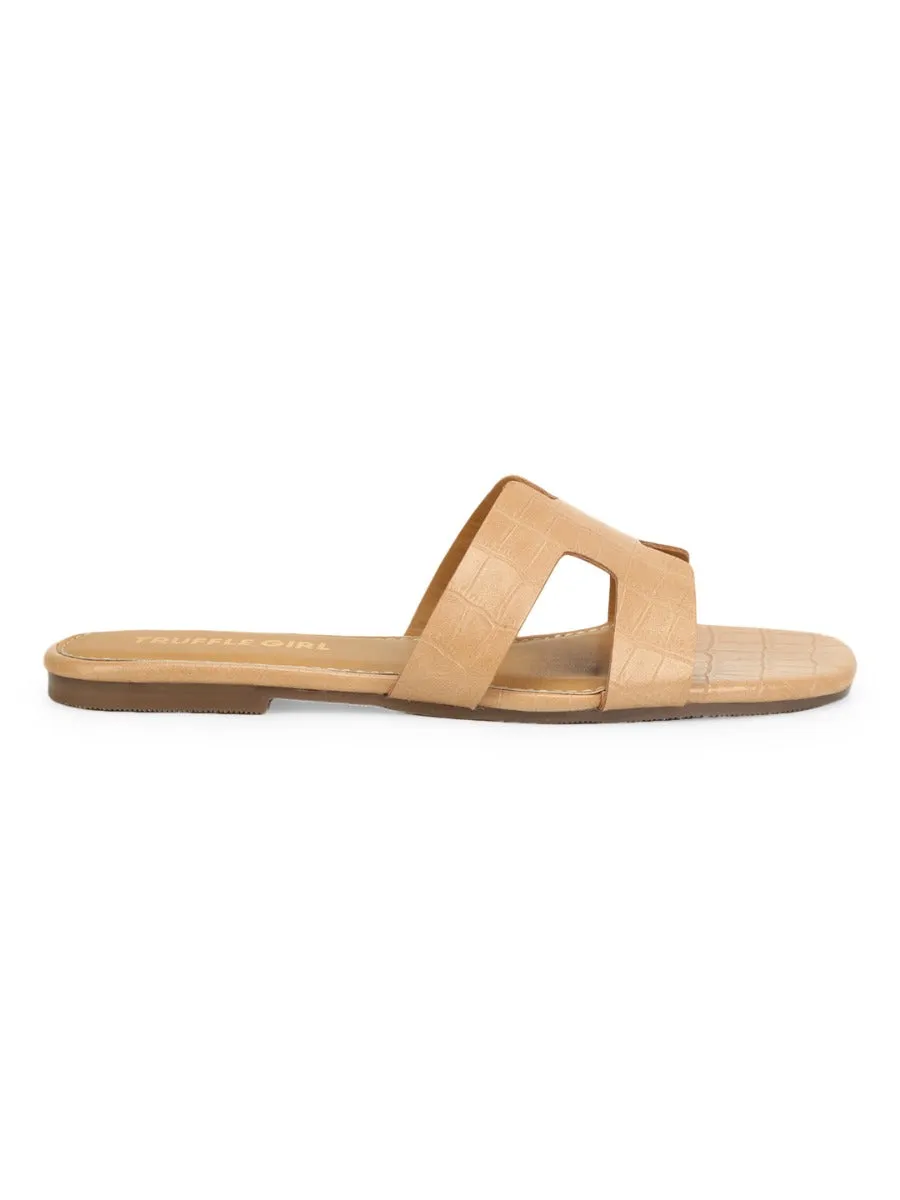 Nude Croc PU Slip On Slides