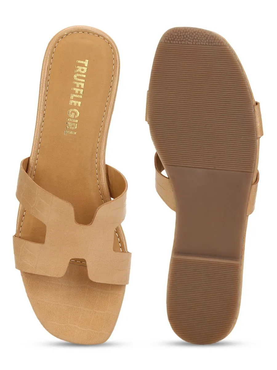 Nude Croc PU Slip On Slides