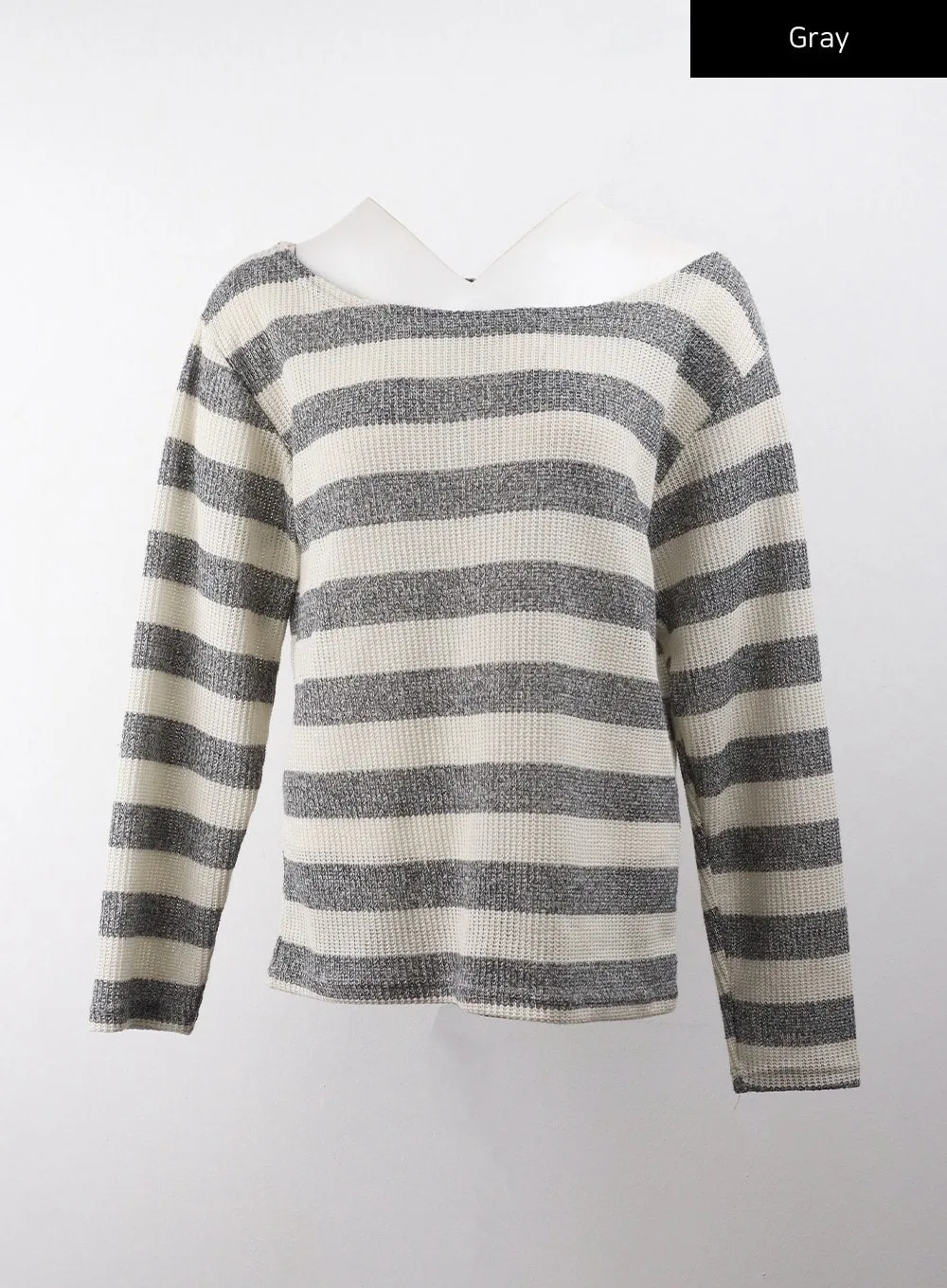 Striped Off-Shoulder Long Sleeve Top CJ405