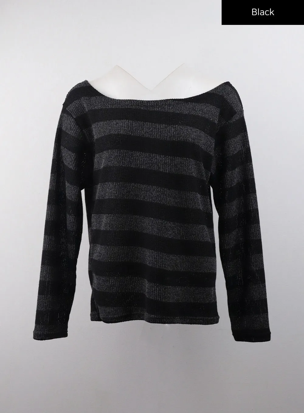 Striped Off-Shoulder Long Sleeve Top CJ405