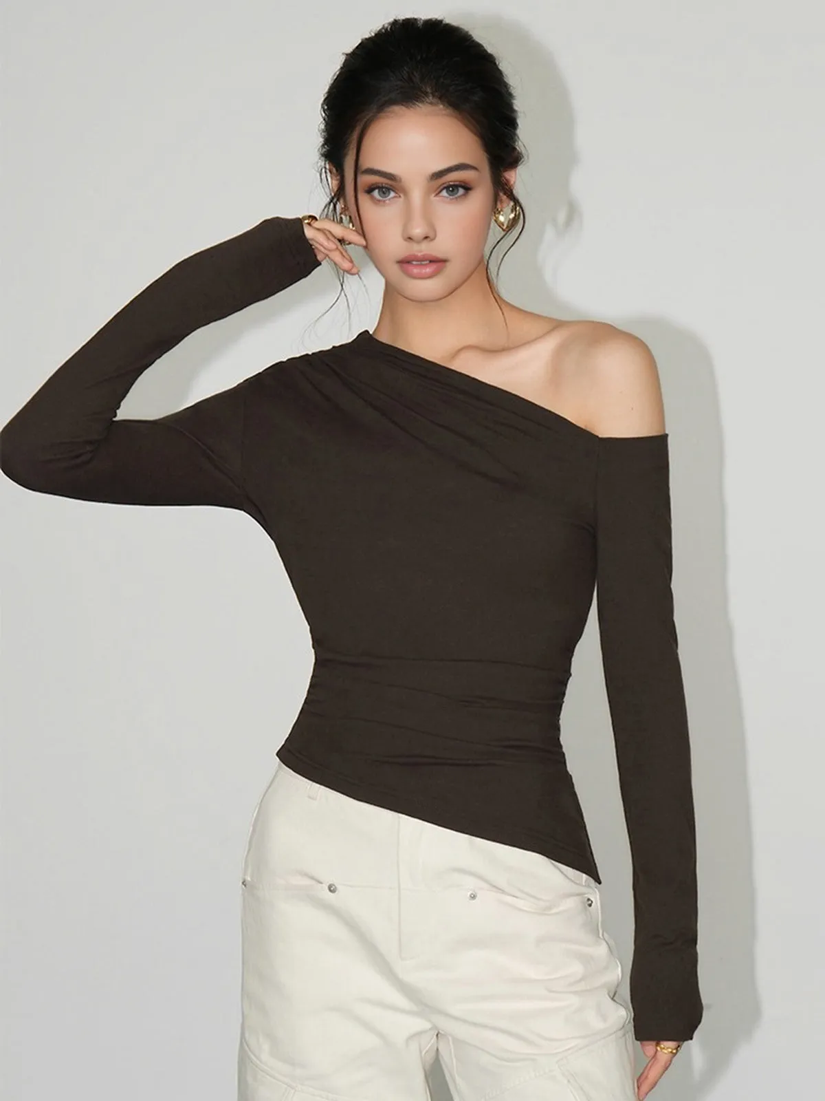 One-Shoulder Skinny Jersey Top