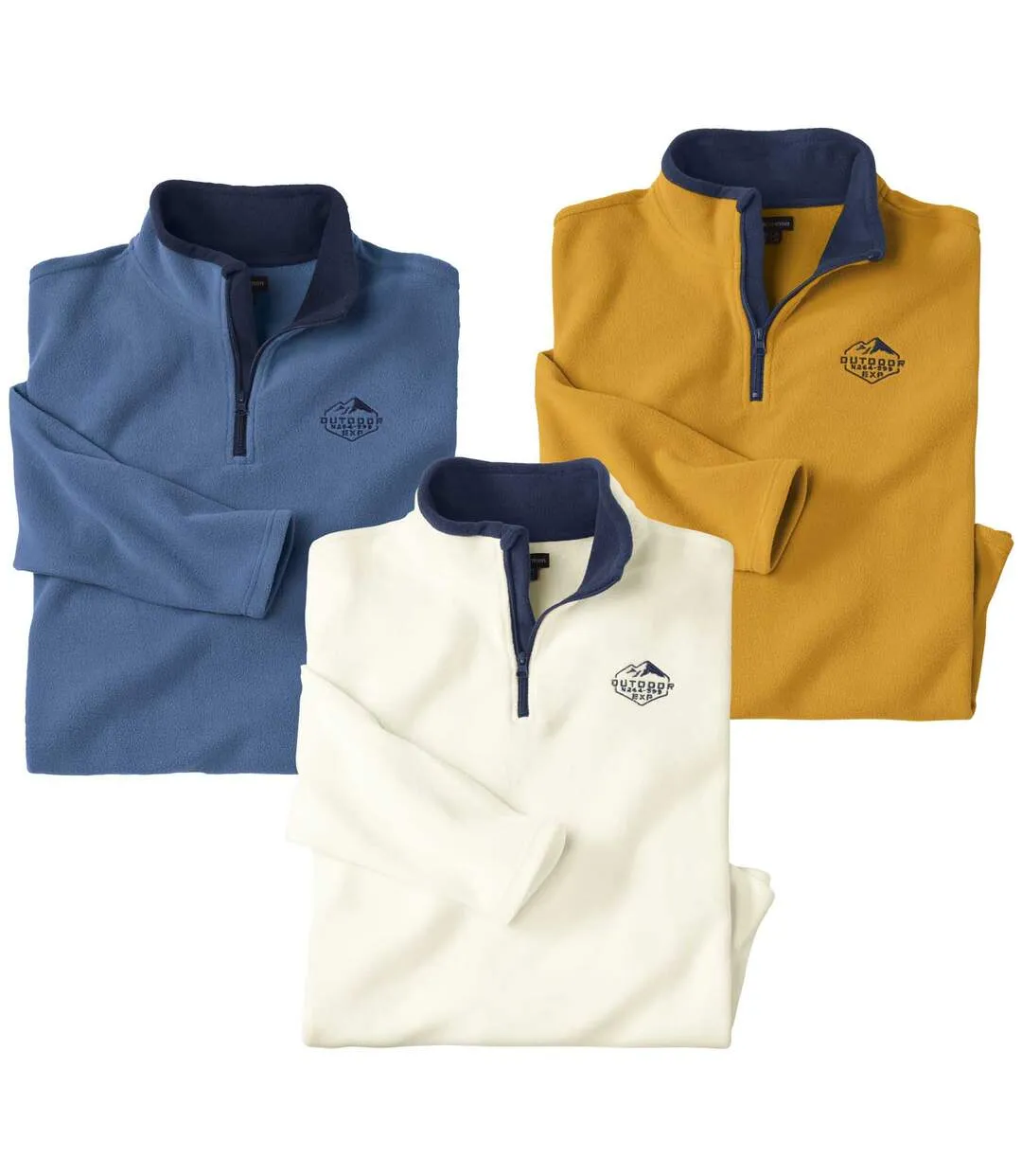 3-Pack Men's Microfleece Sweaters - Blue Ecru Ochre