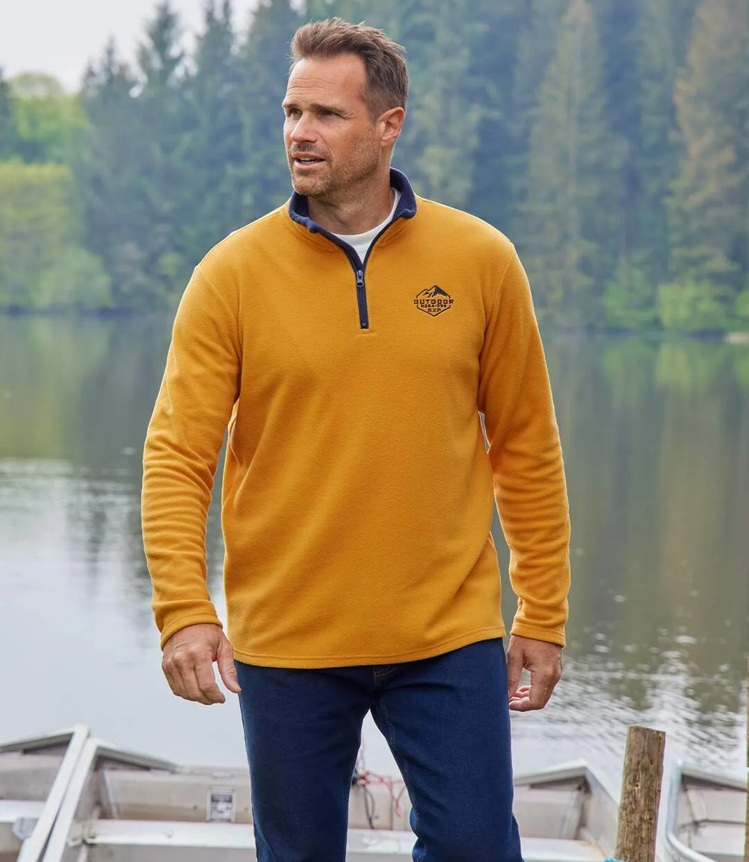 3-Pack Men's Microfleece Sweaters - Blue Ecru Ochre