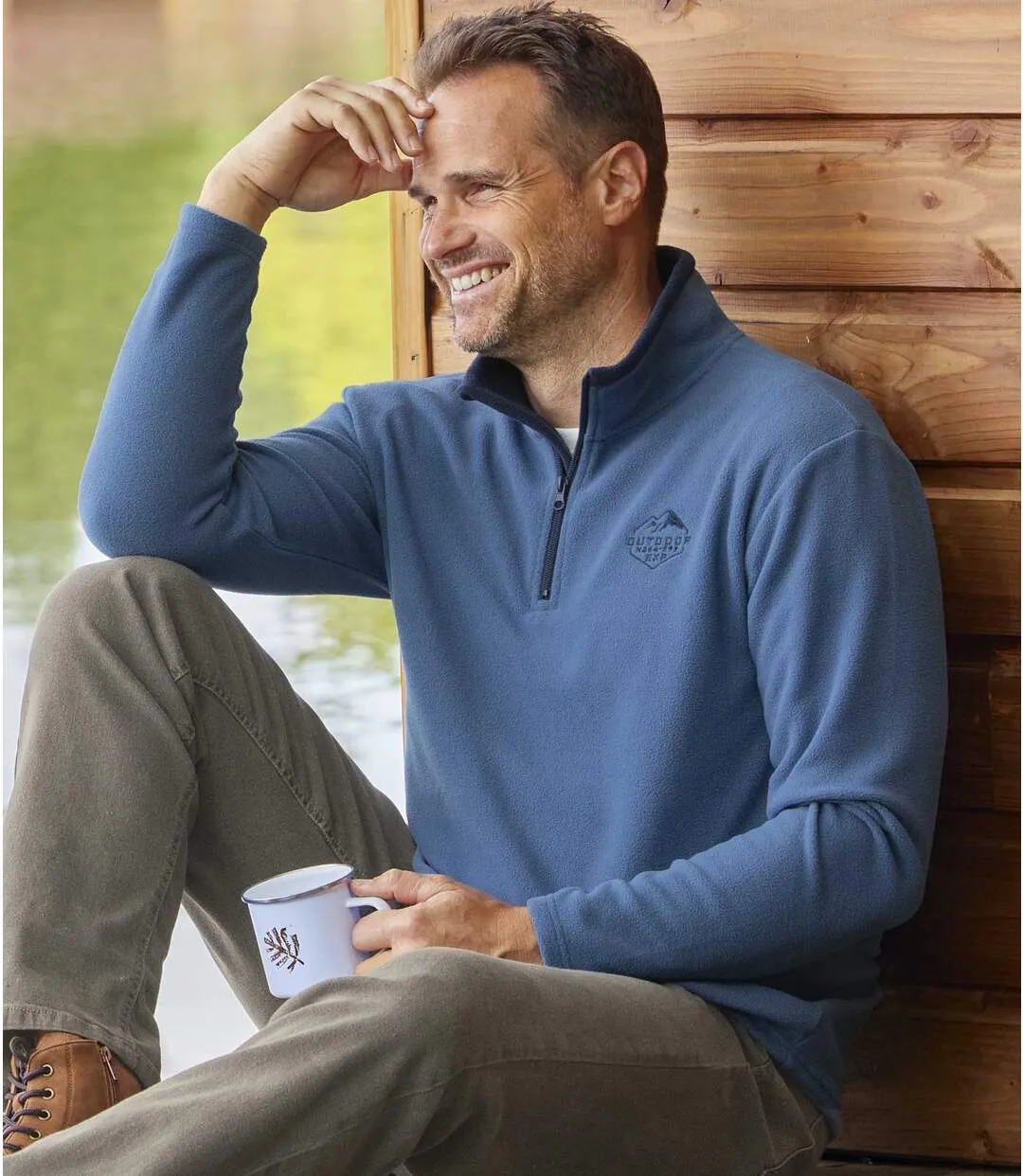 3-Pack Men's Microfleece Sweaters - Blue Ecru Ochre