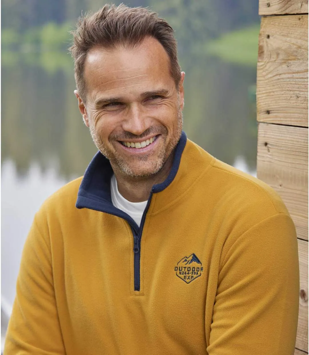 3-Pack Men's Microfleece Sweaters - Blue Ecru Ochre