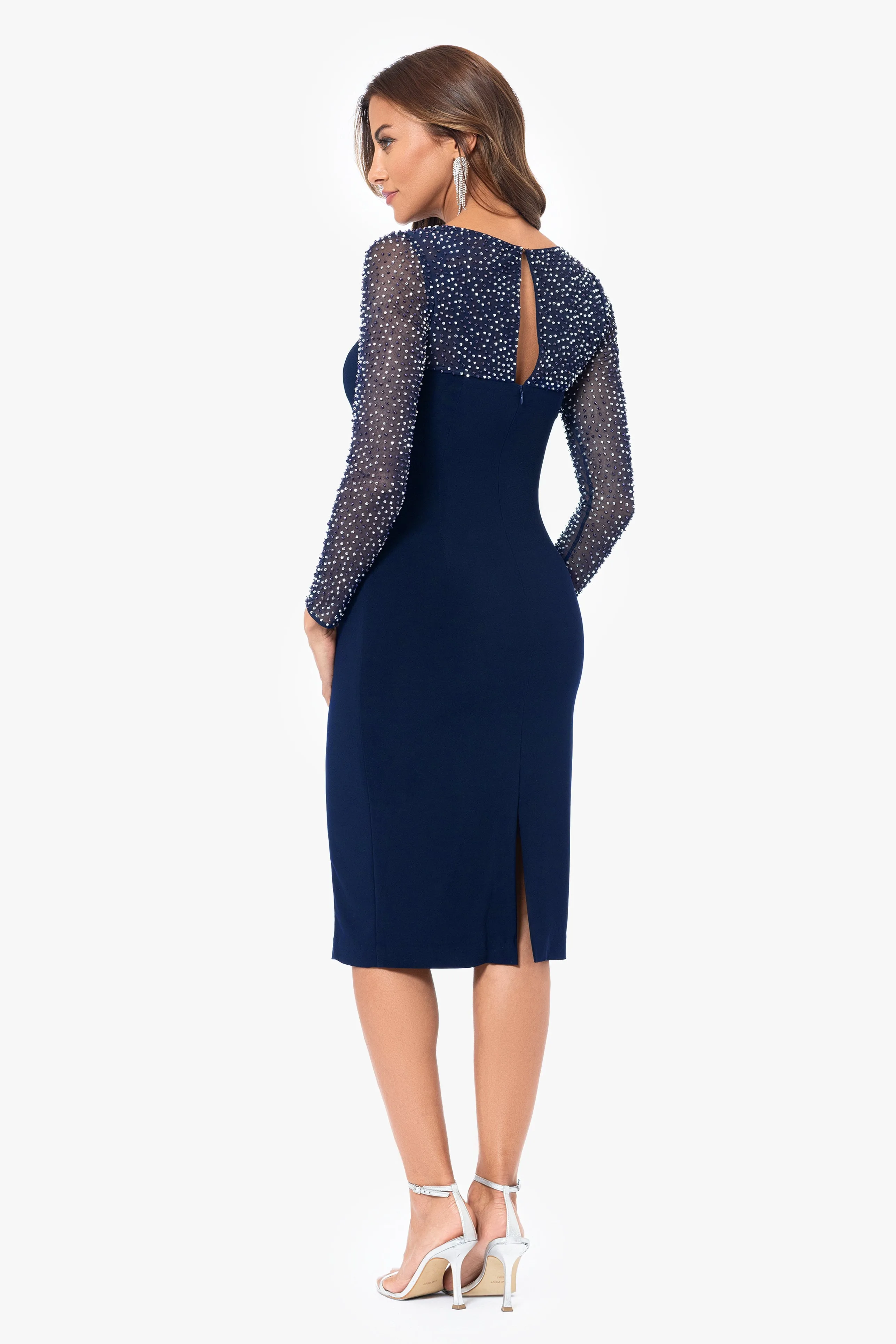 Embellished Jersey Knit Mesh Midi Dress - Pauline