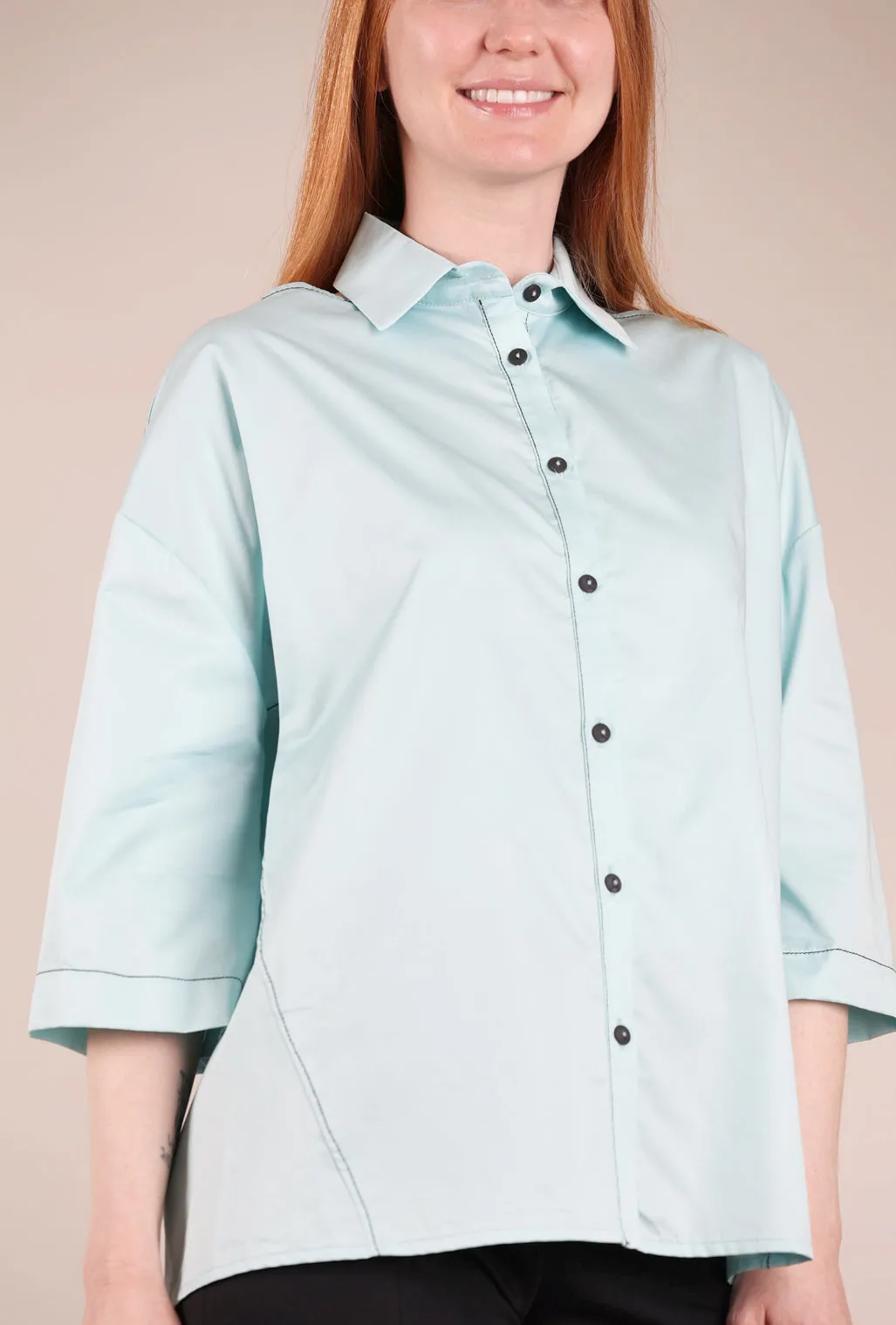 Peekaboo-Shoulder Crisp Shirt, Azure