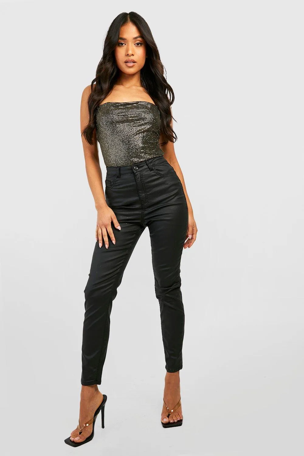 Petite Pu Coated High Waist Skinny Jeans