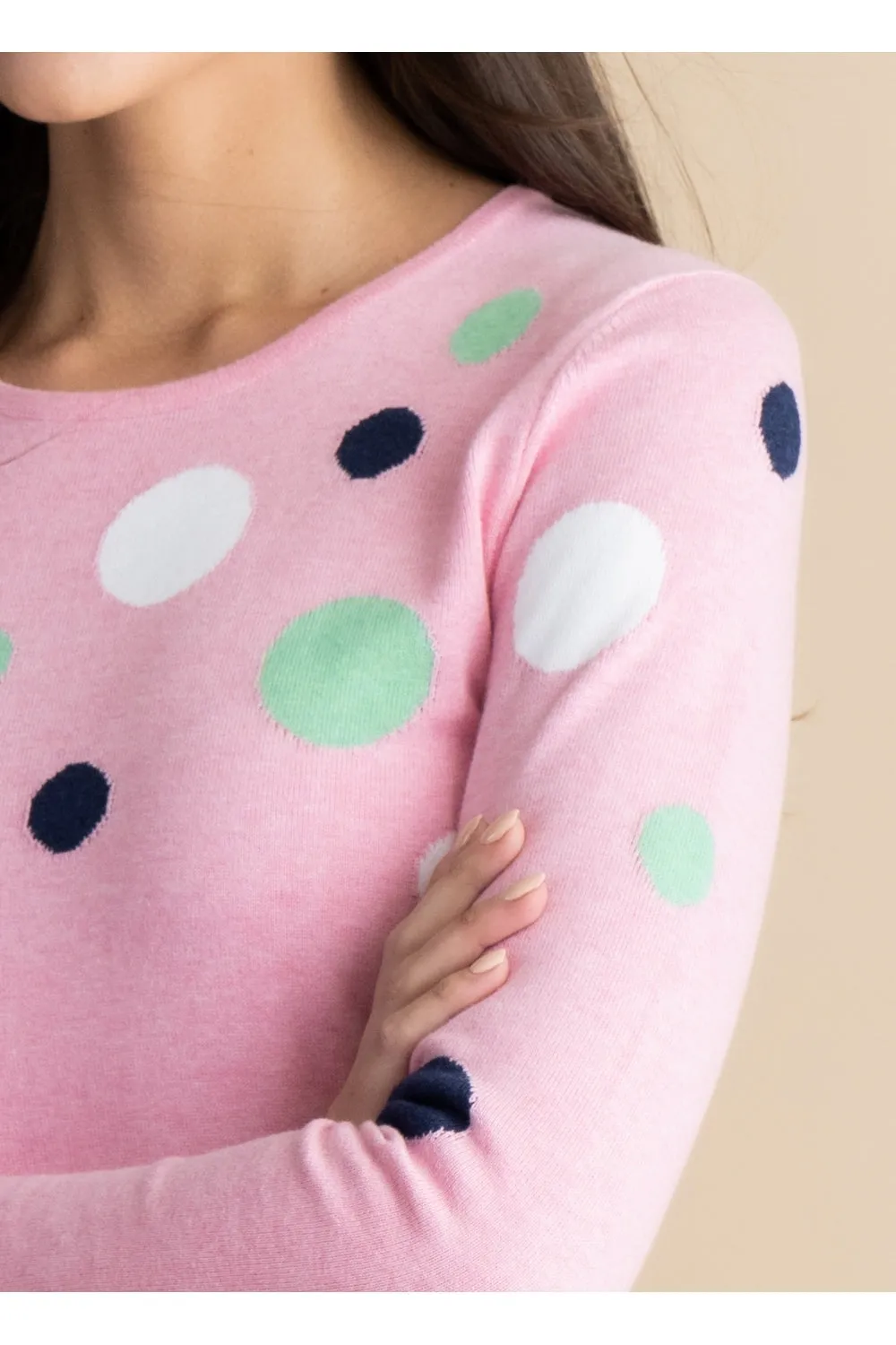 Pink Polka Dot Marble Knit Jumper - 7018