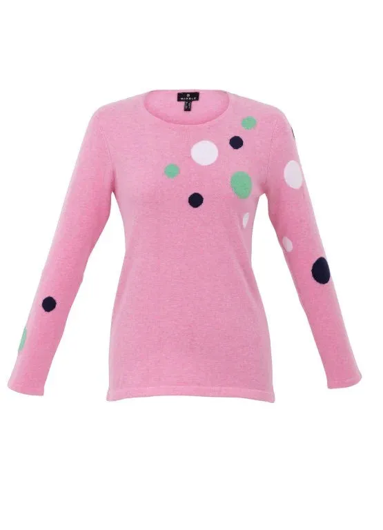 Pink Polka Dot Marble Knit Jumper - 7018