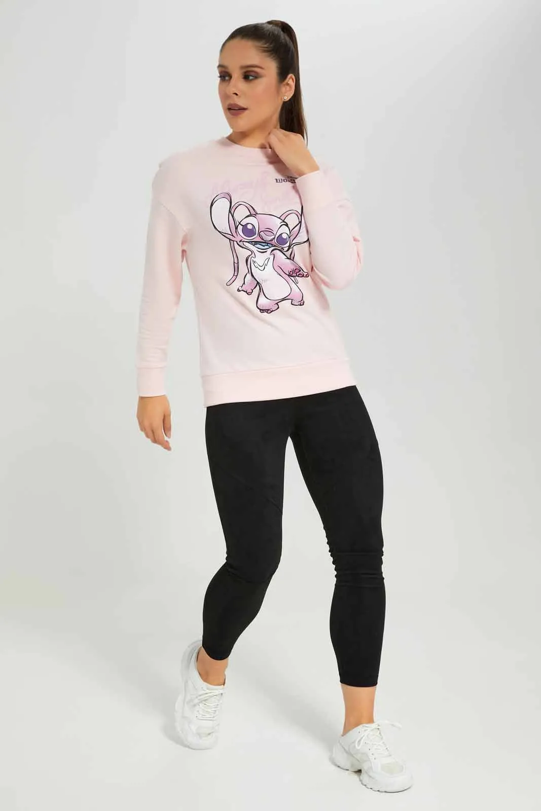 Pink Stitch Print Sweatshirt For Women