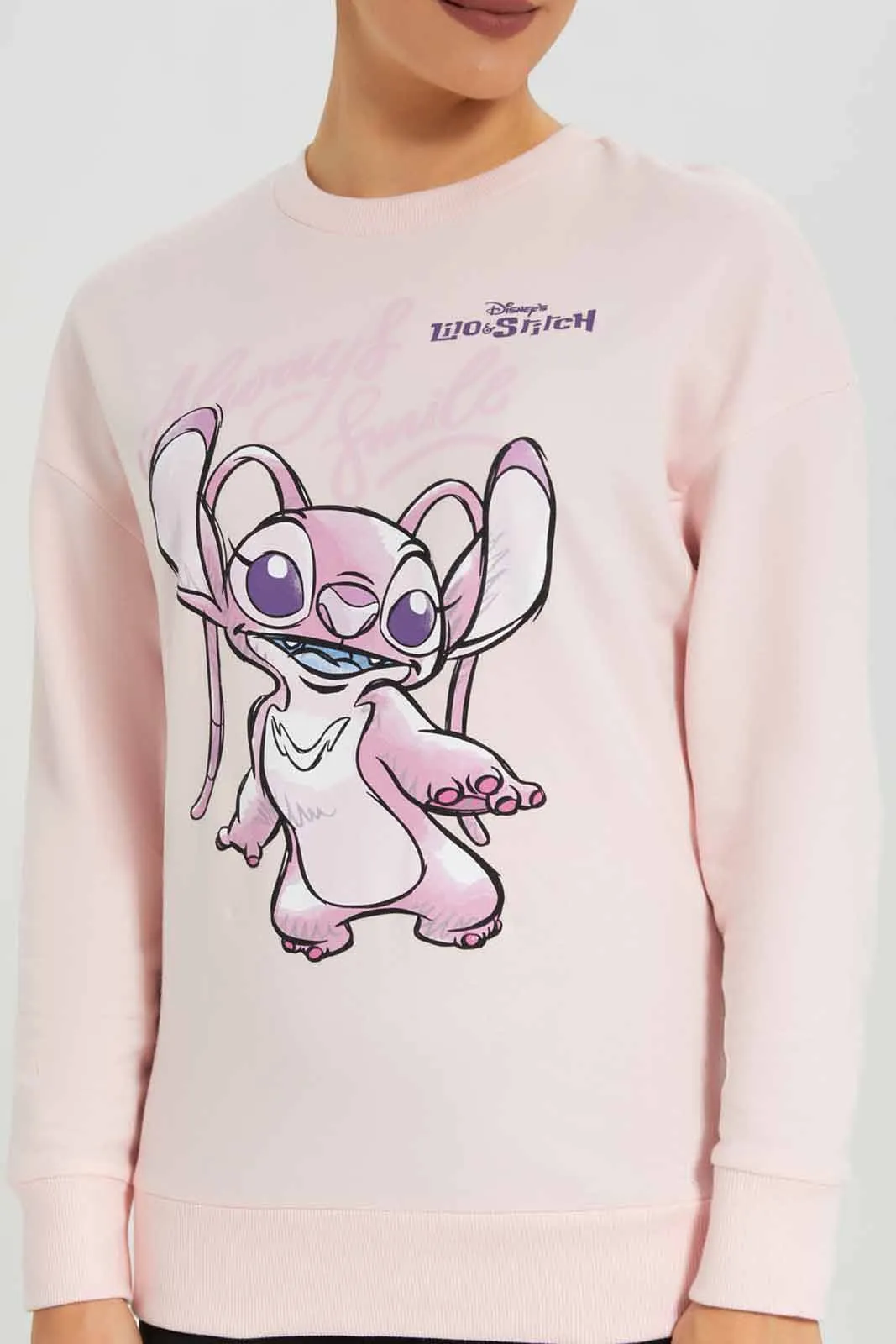 Pink Stitch Print Sweatshirt For Women