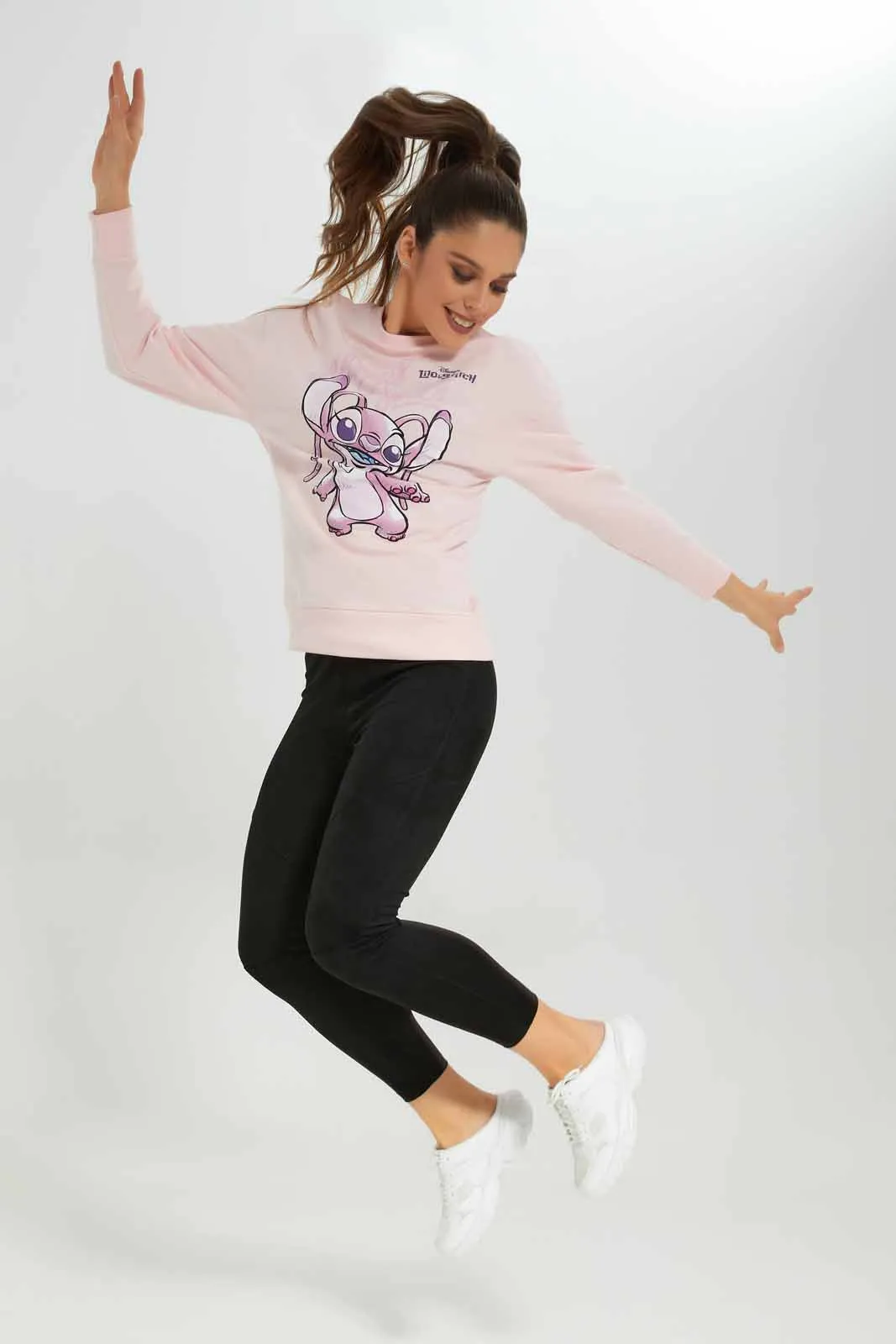 Pink Stitch Print Sweatshirt For Women