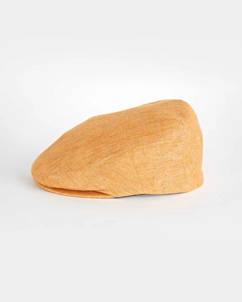 Plain Orange 100% Linen Flat Cap