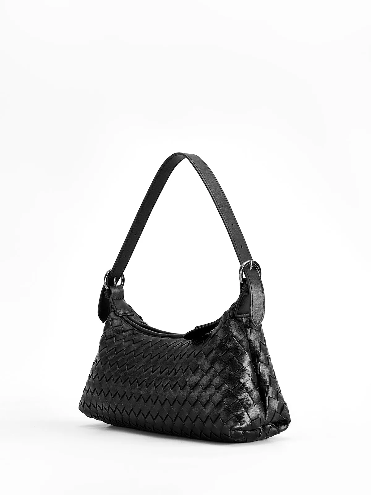 Plain Woven Buckle Shoulder Bag