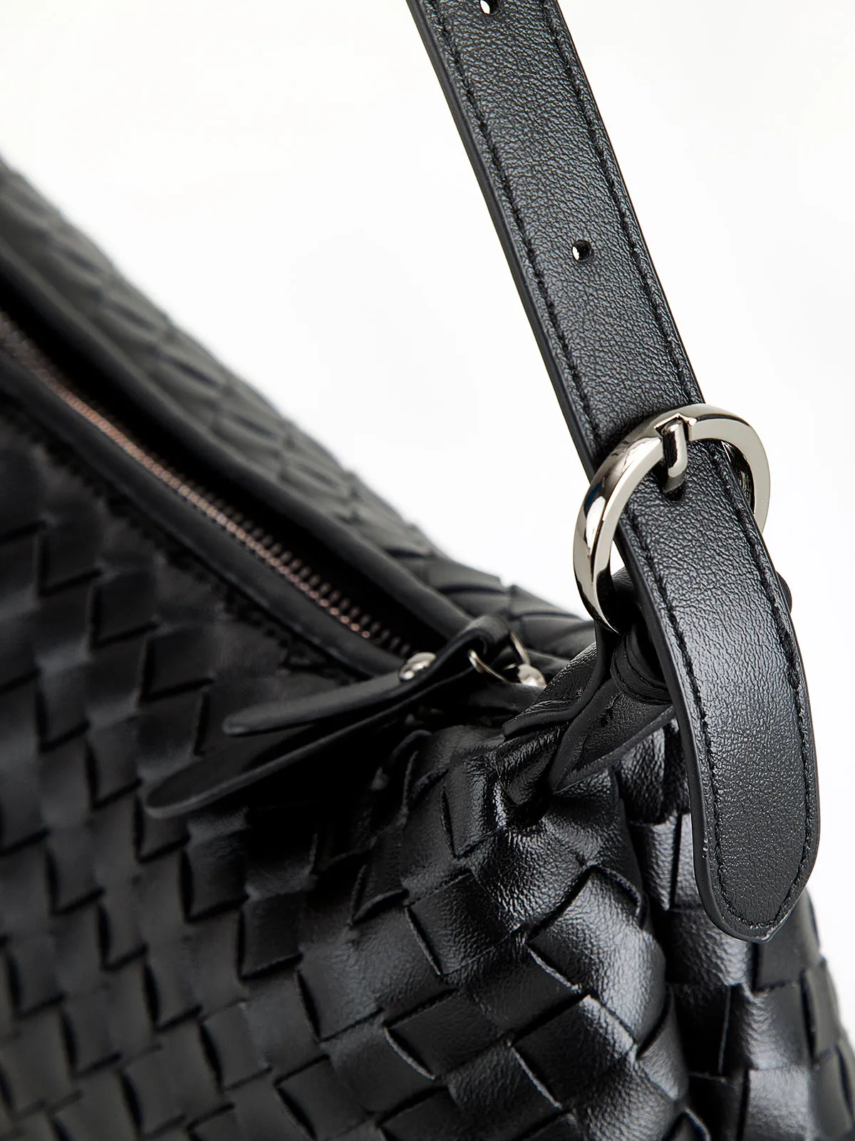 Plain Woven Buckle Shoulder Bag