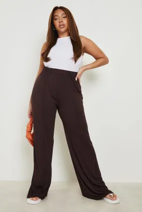 Plus Basic Pin Tuck Soft Wide Leg Trousers