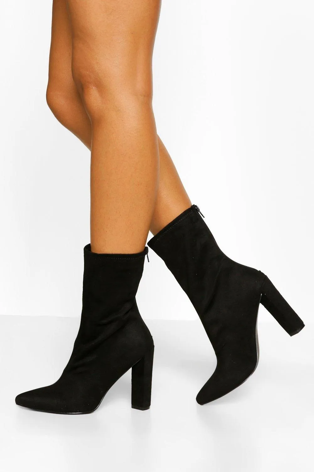 Pointed Block Heel Sock Boots