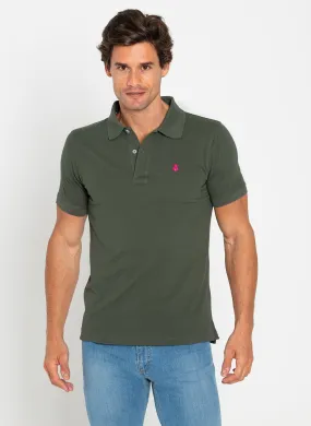 Polo Classic Verde Bosque Capote Rosa Hombre