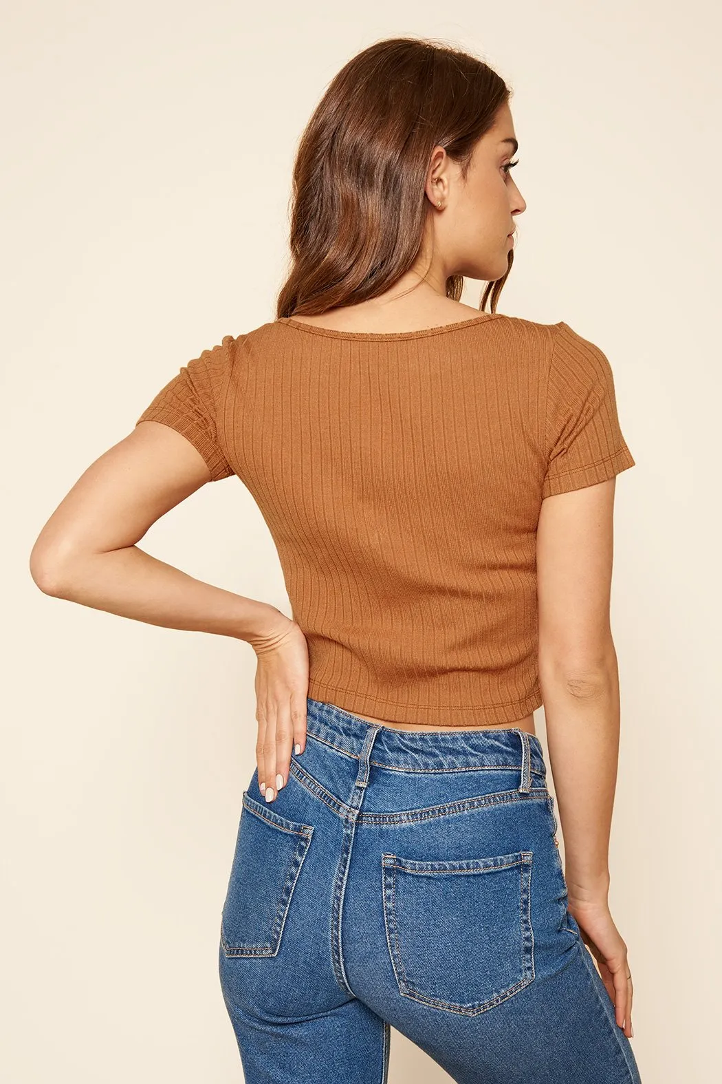 Provence Ribbed Knit Scoop Neck Cropped Top