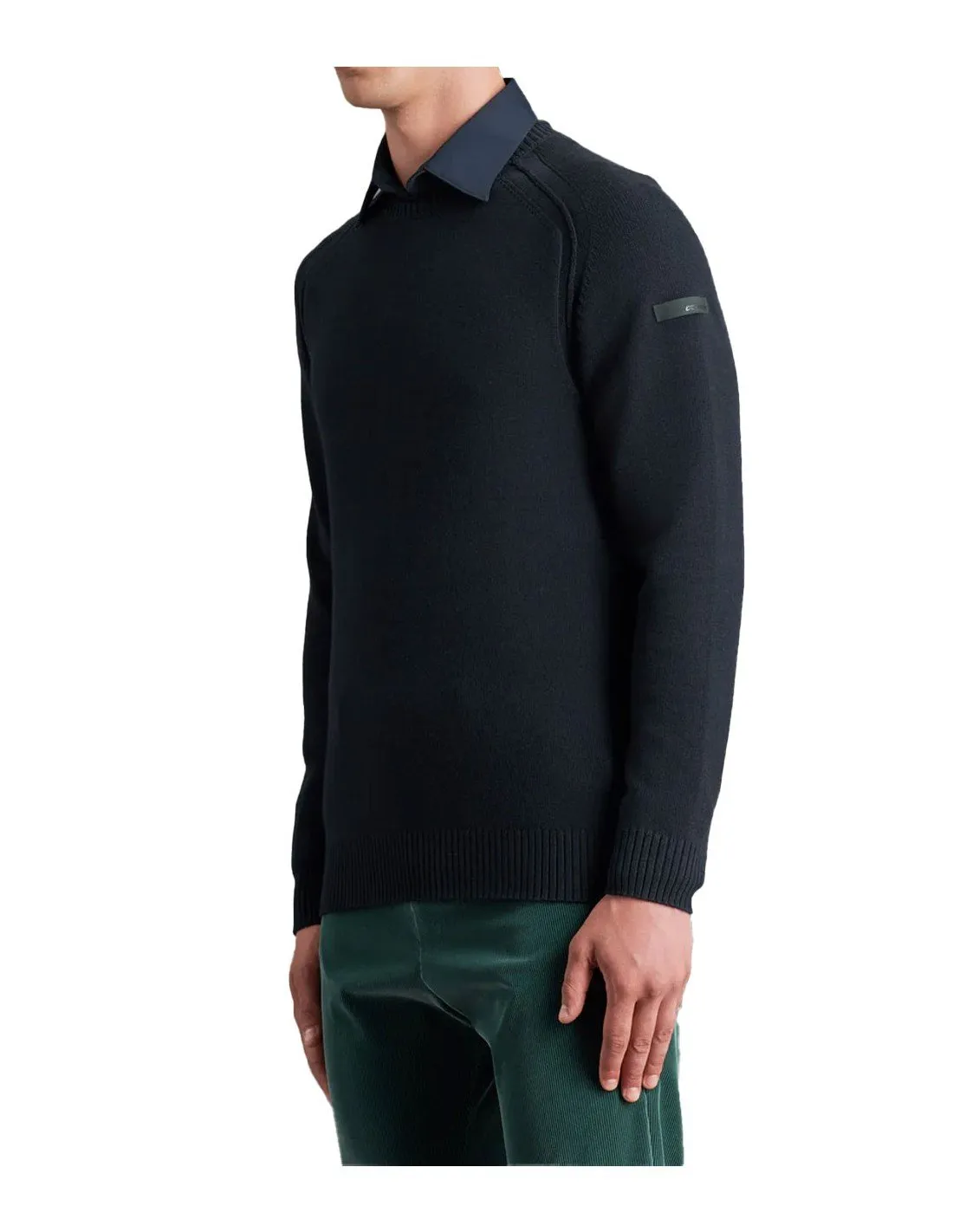 Blue Cotton Plain Round Knit Pullover for Men by RRD