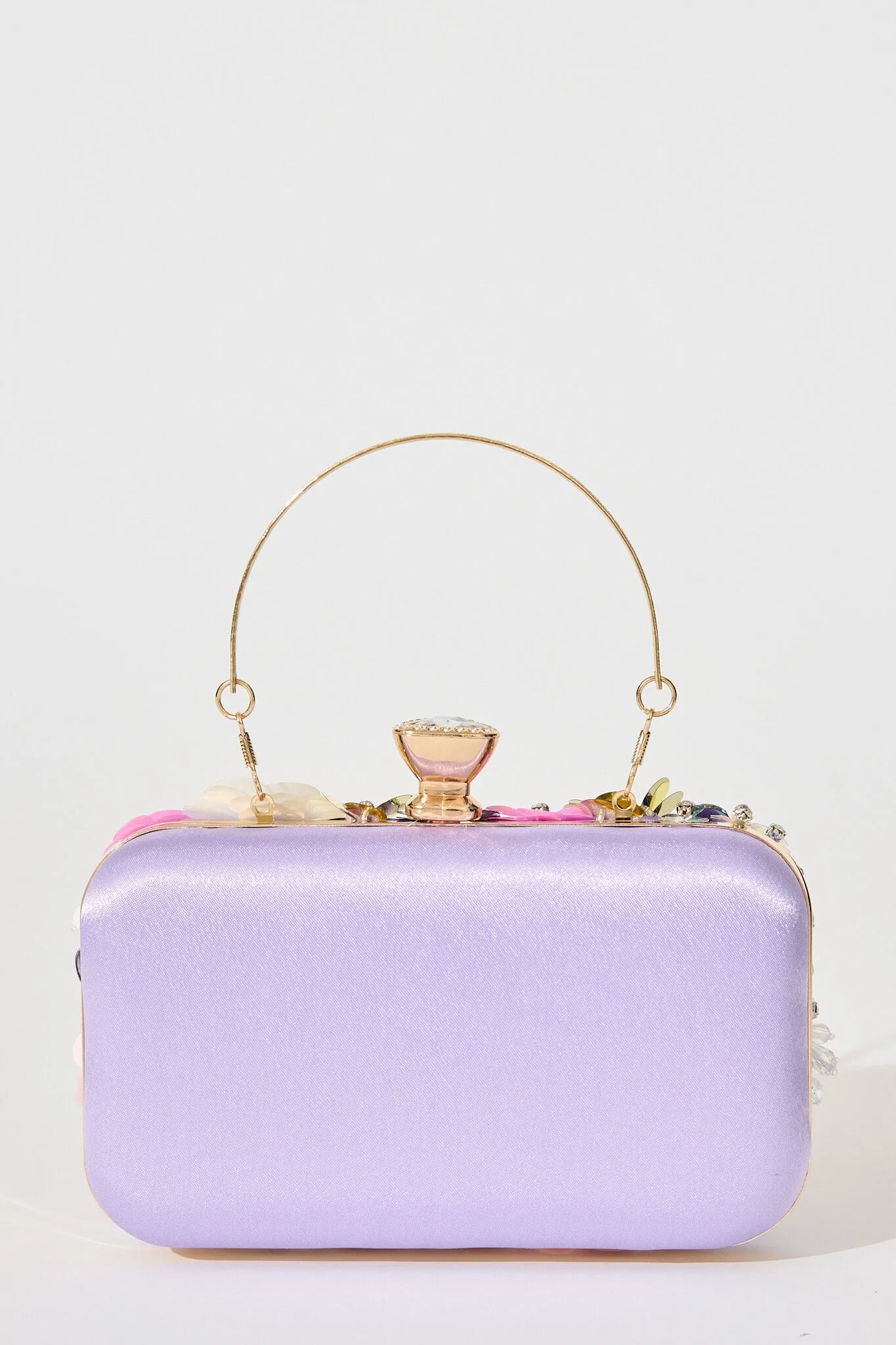 Quinn Clutch Bag in Lilac with 3D Multi Sequin Floral