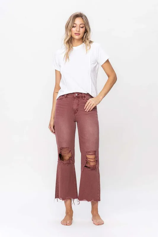 Reyna Vintage Crop Flare Jeans - Burgundy / BEST SELLER