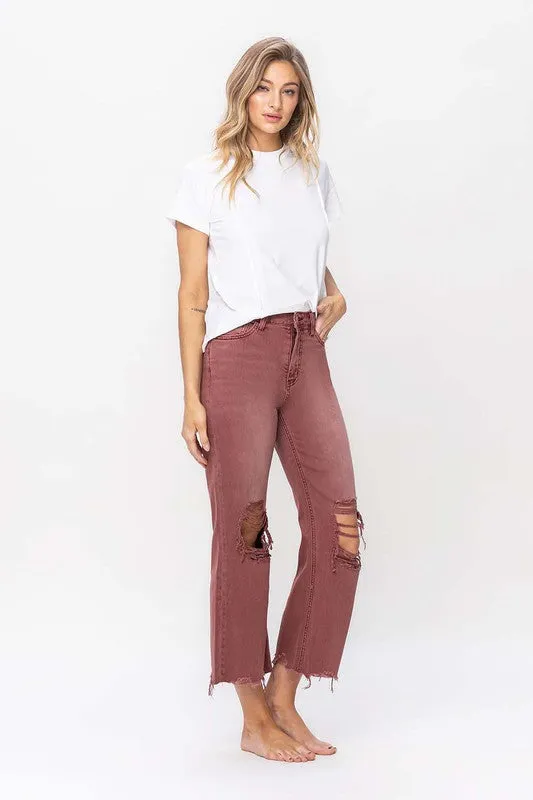 Reyna Vintage Crop Flare Jeans - Burgundy / BEST SELLER