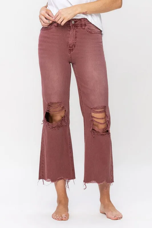 Reyna Vintage Crop Flare Jeans - Burgundy / BEST SELLER