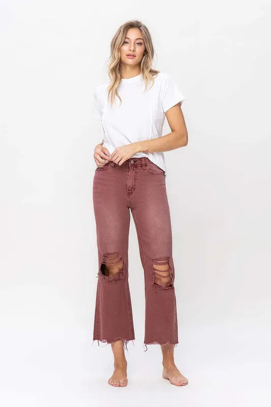 Reyna Vintage Crop Flare Jeans - Burgundy / BEST SELLER