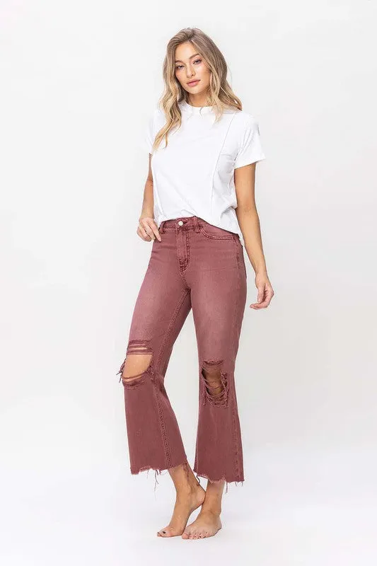 Reyna Vintage Crop Flare Jeans - Burgundy / BEST SELLER