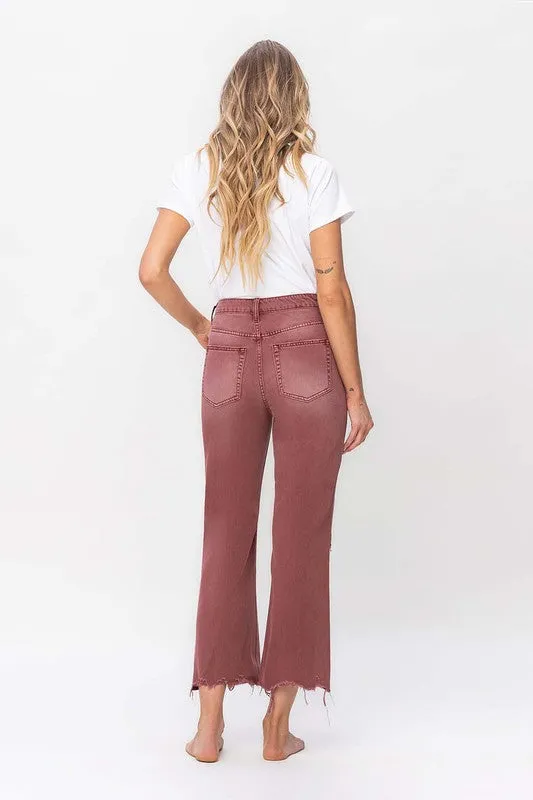 Reyna Vintage Crop Flare Jeans - Burgundy / BEST SELLER