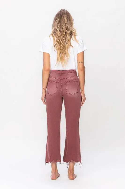 Reyna Vintage Crop Flare Jeans - Burgundy / BEST SELLER