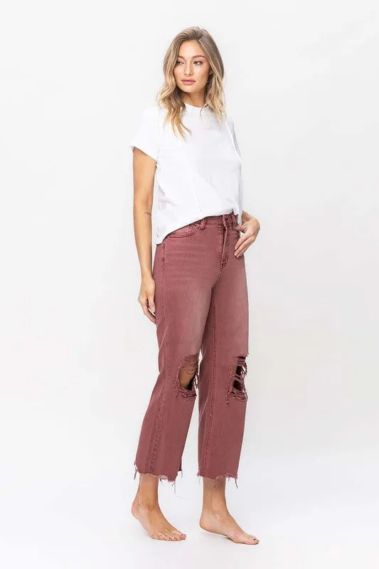 Reyna Vintage Crop Flare Jeans - Burgundy / BEST SELLER